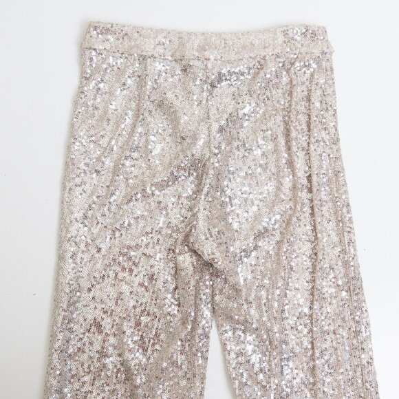 House of Harlow 1960 Sequin Flare Pants XS Champagne Metallic Glam Showgirl - Picture 10 of 13